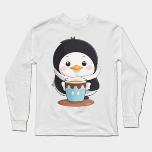 Cute penguin with coffee Long Sleeve T-Shirt